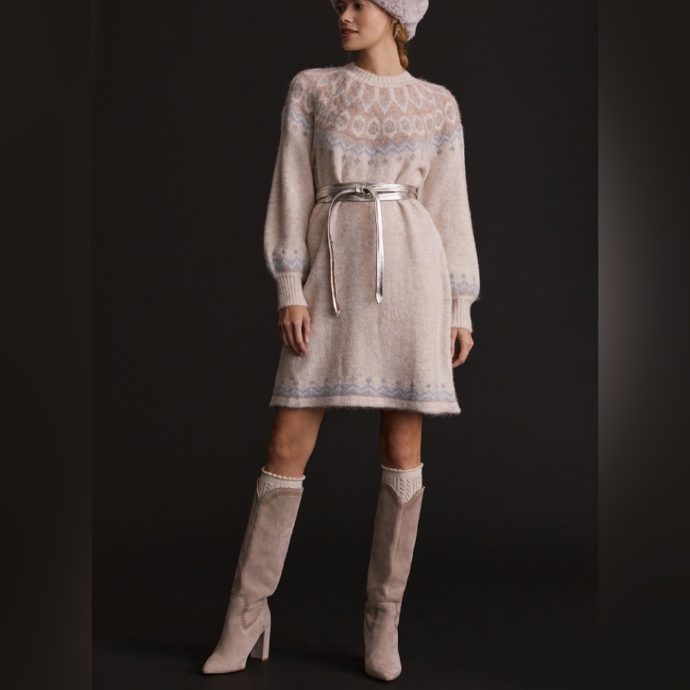 Anthropologie Callahan Puff-Sleeved Sweater Mini Dress